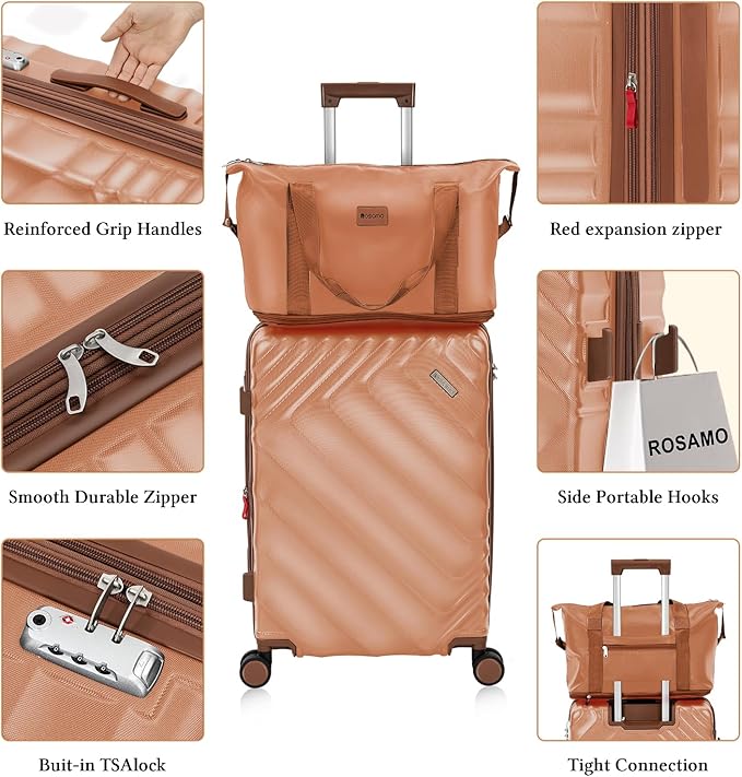 5 piece Luggage Set Expandable Suitcase 22x14x9 Airline Approved Carry on, ABS Hard Case Suitcases with Spinner Wheels, TSA Lock (Pink)