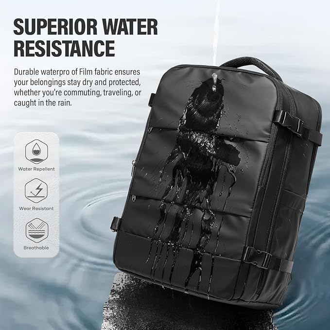 Vacuum Backpack Travel with Pump,Water Resistant Airbag Travel Backpack,Personal Item Carry on Backpacks Flight Approved 18x14x8 inches,Laptop Backpacks,Black