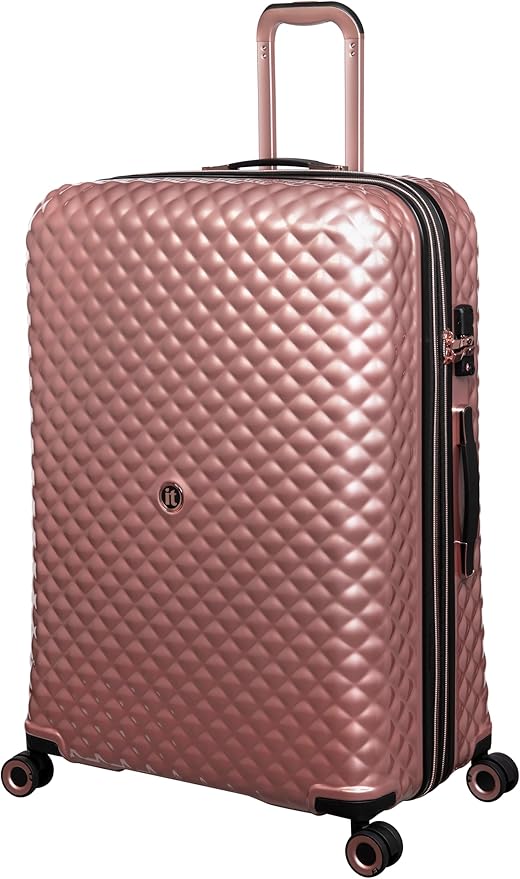 It Luggage Glitzy 31" Hardside Checked 8 Wheel Expandable Spinner, Metallic Rose Gold