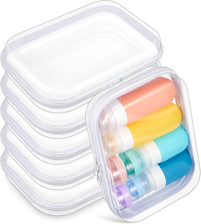 Sanwuta 6 Pcs Clear Hard Zipper Case Plastic Zipper Pouches Transparent Makeup Bag Pencil Case Pouches Toiletry Diaper Bag for Travel Toy Storage Organizer Bins(White,7.09 x 5.12 x 2 Inch)