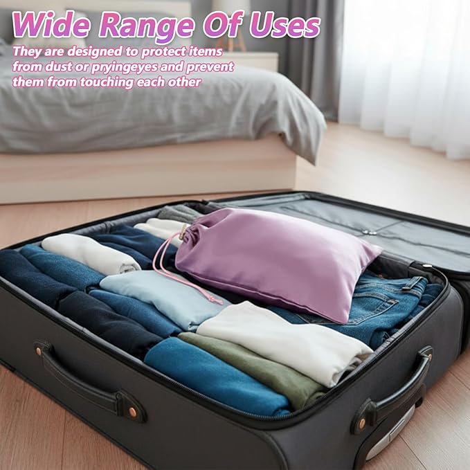 Adult Toy Storage Bags, 6 Pcs Quality Satin Silk Drawstring Pouch Adjustable Microfiber Toy Organizer Bags Gift Bag Foldable Ditty Bag for Women Men Toys Underwear Sunglasses Cosmetic (3 Sizes Purple)