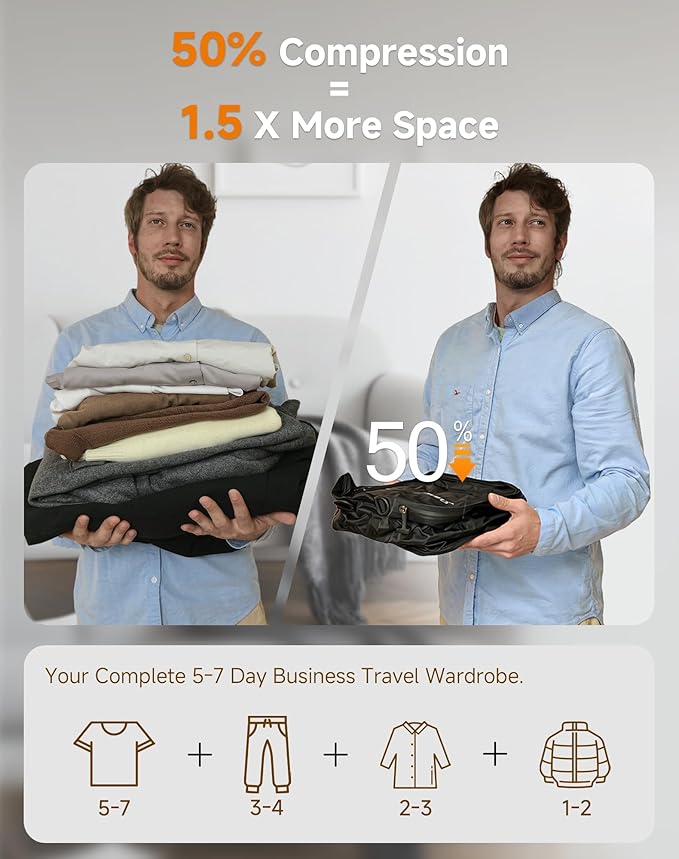 Vacuum Bags for Travel with Pump,Reusable Compression Packing Cubes to Save Space for Luggage and Backpack with IP68 Waterproof,Vacuum Seal Bags for Clothing travel (Black, 2Pack)