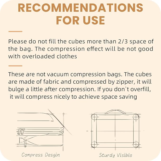 Compression Packing Cubes for Travel, Lightweight Vacation Travel Essentials, Travel Accessories for Suitcase Organizer Bags Set, Durable Luggage Organizer