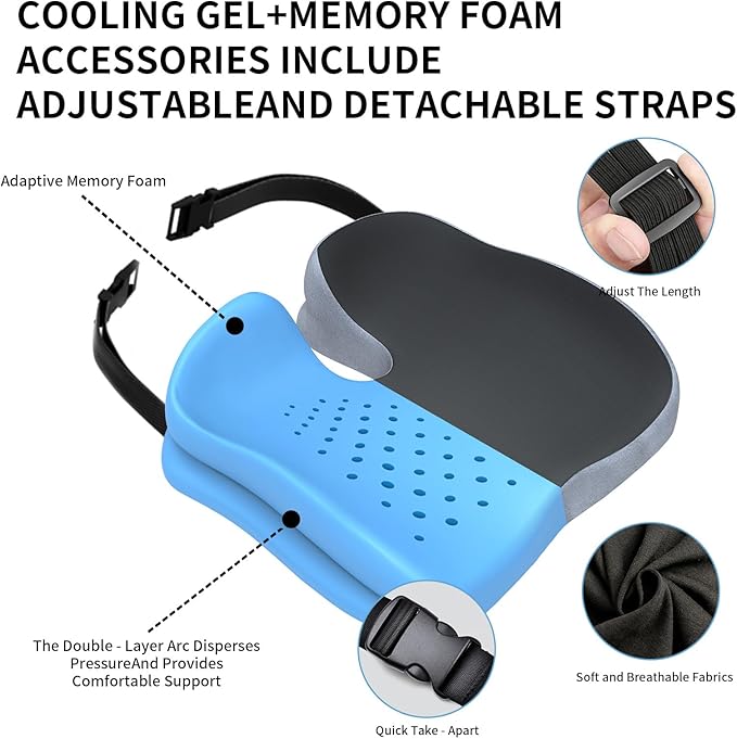 Seat Cushions for Office Chairs Wheelchair Cushion for Long Sitting Back Pain，Memory Foam Seat Car Computer Desk Chair Cushion，Coccyx Cushion for Tailbone Pain Relief Cushion Office Chair Black Blue