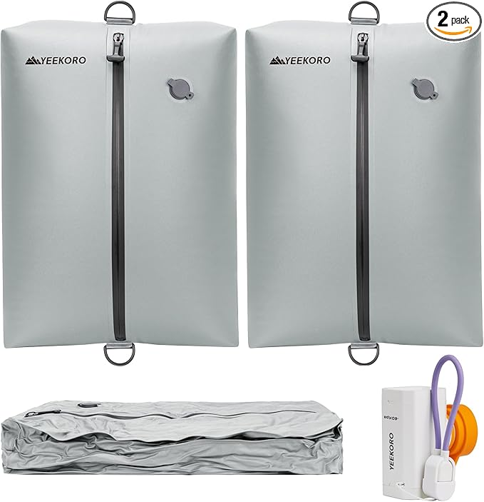 Vacuum Bag for Travel, Professional IPX8 Waterproof Reusable Vacuum Compression Bags for Travel Suitcases, Durable Space Saver Bag(2 PACK,With Pump)