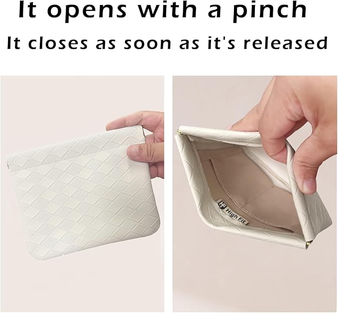 Leather Pocket Cosmetic Bag for Purse,Coin Purse Lipstick Cosmetic Accessories Organizer, Travel Kit Storage Pouch,Waterproof Portable No Zipper Self-closing (White/lozenge)