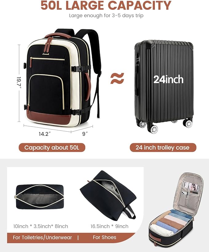 LOVEVOOK 50L Travel Backpack for Women Flight Approved, Carry on Backpack for Airplanes, TSA Personal Item Travel Bag, Waterproof 18 Inch Laptop Backpack, Business Weekender Overnight Daypack, 4Pcs