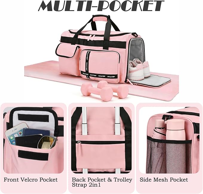 MAXTOP Gym Bag for Women Men Travel Duffle Bag Large Capacity Carry On Weekender Overnight Bag With Shoe Compartment Gym Tote Dry Wet Separation Duffel Bag for Travel