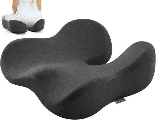 Seat Cushion for Tailbone & Sciatica Pain Relief - Plush Yet Supportive Ergonomic Memory Foam Chair Cushions for Office Chair, Car, Wheelchair,Airplane & Long Sitting (Gray)
