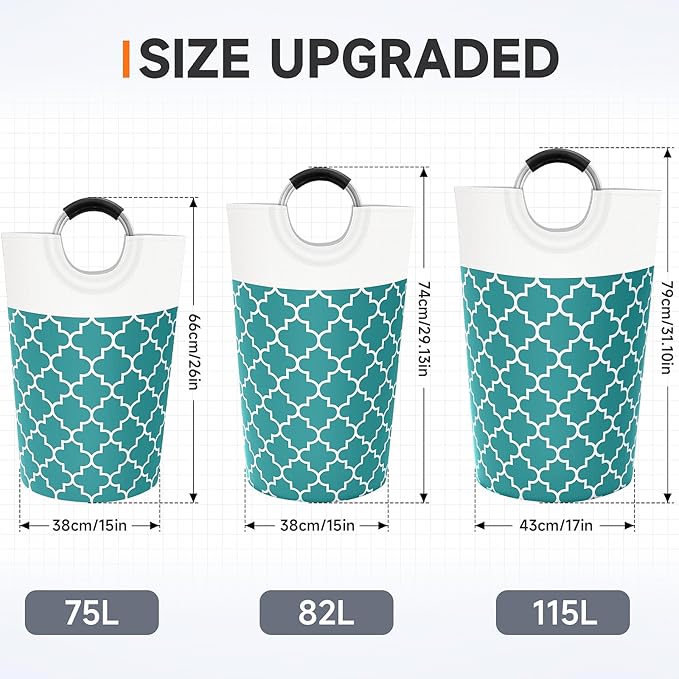 Large Laundry Basket Laundry Hamper Bag Washing Bin Clothes Bag Collapsible Tall With Handles Waterproof Travel Bathroom College Essentials Storage For College Dorm, Family (Green)115L