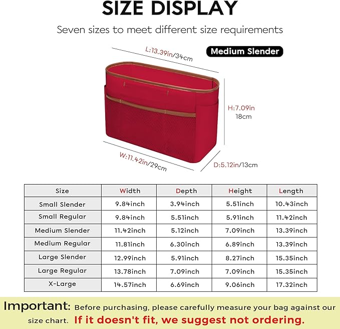 GIVLEFLY Medium Purse Organizer Insert for Tote Bag, Lightweight Handbag Organizer with Multiple Pockets, Structured Bag Insert for Women,Red
