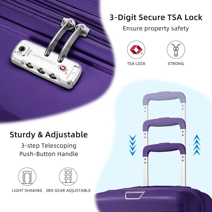LARVENDER Luggage Sets 5 Piece with Duffel Bag Expandable(Only 28 inch) Hardside PP Carry On Luggage with 360° Spinner Wheels TSA Lock Luggage Sets for Women, Grape Purple