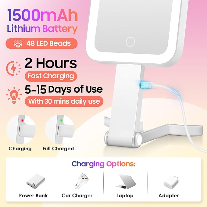 GOMIPURU Magnifying Travel Mirror with Light, 30X/1X Double-Sided Magnifying Mirror with 3 Color Lights, Brightness Adjustable, Foldable Handheld Makeup Mirrors Portable for Travel and Desktop Use
