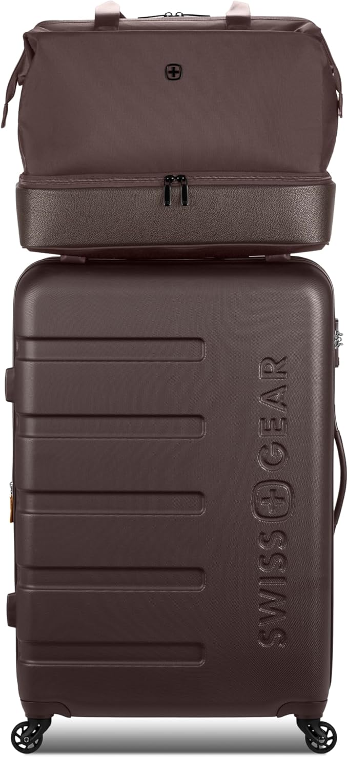 SwissGear 7366 Signature Hardside Expandable Luggage with Spinner Wheels and TSA Lock, Weekender Tote, Chocolate, 2-Piece Set (Weekender/27)