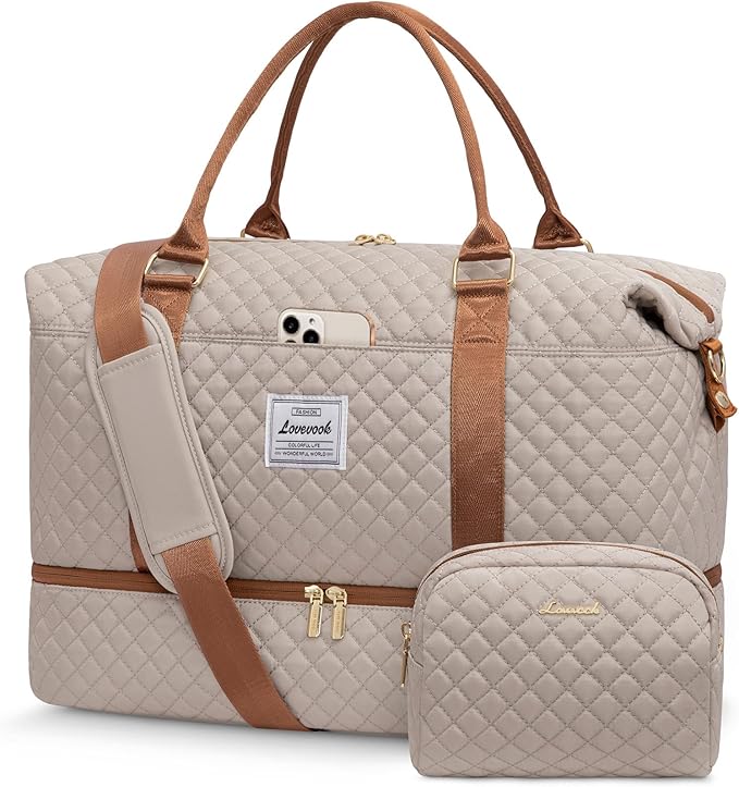 LOVEVOOK Travel Duffle Bag,Weekender Bags for Women with Shoe Compartment，Carry on Overnight Bag with Toiletry Bag,Gym Duffel Bag with Wet Pocket, Hospital Bags for Labor and Delivery