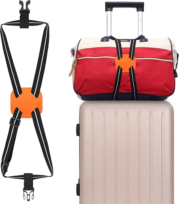 Luggage Straps Bag Bungee, Luggage Straps Suitcase Adjustable Belt, Add a Bag Easy to Travel Suitcase Elastic Strap Belt with Reflective Material (Orange)