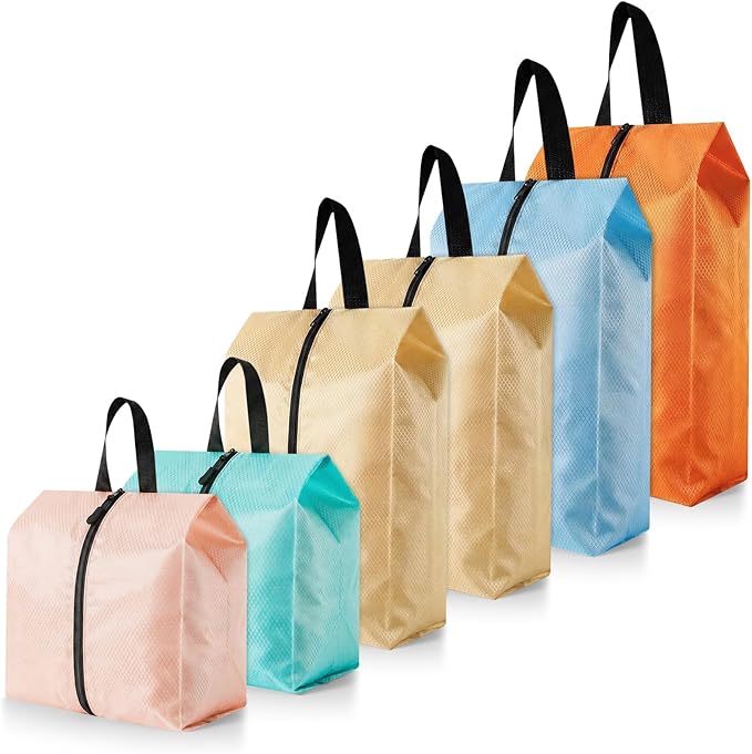 6 Pcs Travel Shoe Bags with Zipper Portable Suitcase Shoe Organizer Packing for Men Women Nylon Multicolor(Mixed,Pastel)