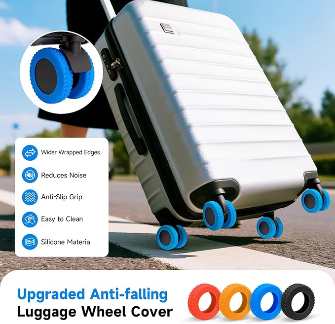Upgraded 16 Pcs Luggage Wheel Covers, Silicone Protective Covers for 2-2.4" Suitcases Spinner Wheel, Wear-Resistant, Anti-Noise, Thickened Protector, Travel Accessories (Blue)