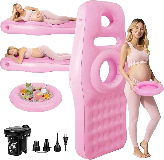 Inflatable Pregnancy Pillow with Belly & Head Hole, Prone Pregnancy Pillow for Stomach Sleepers, Belly Pillow Pregnancy Mattress for Pregnant Women, Maternity airbed Pool Float for Tummy Massage