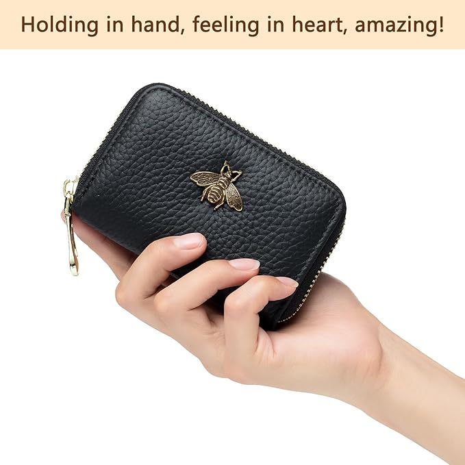 imeetu RFID Credit Card Holder, Small Leather Zipper Card Case Wallet for Women