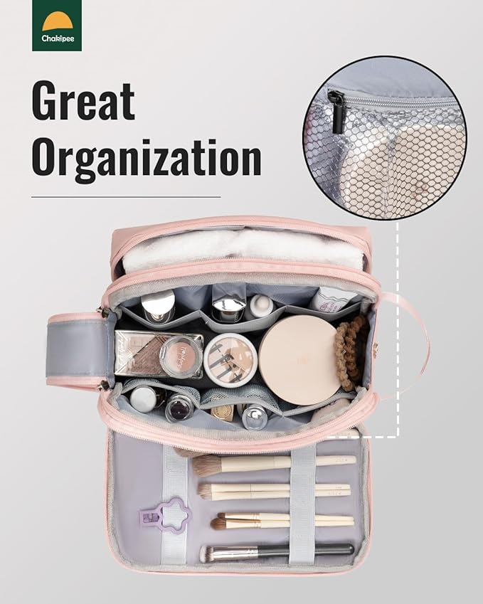 Toiletry Bag for Women - Travel Toiletries Organizer Dopp Kit Water Resistant Cosmetic Bag for Toiletry Accessories, Lightweight Pink Toiletries Bags with Zippers, Bathroom Essentials