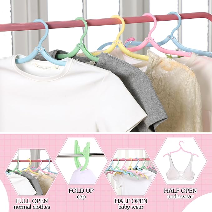 Teenyyou 12 Pcs Travel Hangers Cruise Ship Essentials Foldable Portable Plastic Vacation Hangers Non Slip Clothes Drying Rack Travel Accessories for Hotel Dormitory School Laundry(Macaron Color)