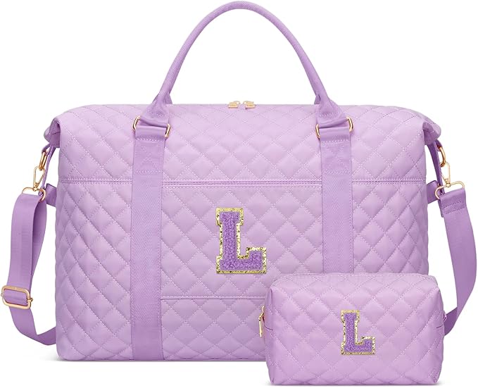 Gifts for Teen Girl, Initial Travel Duffle Bag, Personalized Women Weekender Overnight Bags, Gift for Daughter Kid Mom Friend College Girl Graduation Teacher（Purple,L)