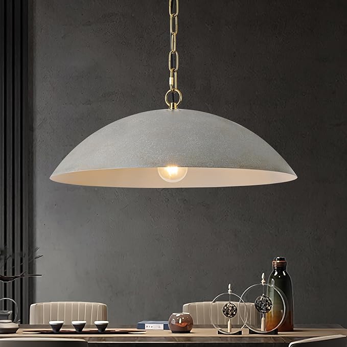 20" Kitchen Pendant Lighting Over Island, Cement Gray Modern Large Pendant Light, Adjustable Hanging Ceiling Light for Kitchen Living Room Dining Room Bedroom Café