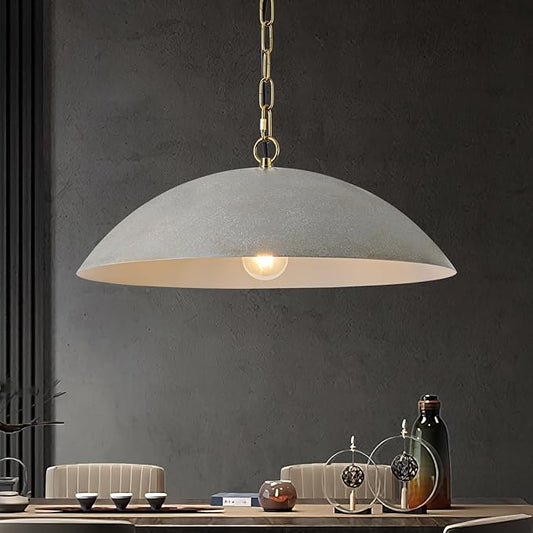 20" Kitchen Pendant Lighting Over Island, Cement Gray Modern Large Pendant Light, Adjustable Hanging Ceiling Light for Kitchen Living Room Dining Room Bedroom Café
