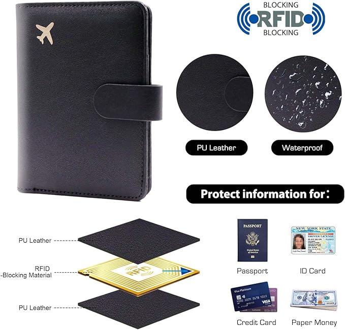 Melsbrinna Premium Leather Passport Holder Covers Case, Waterproof Rfid Blocking Travel Wallet Passport Holder with Pen Holder, Cute Passport Book for Women/Men