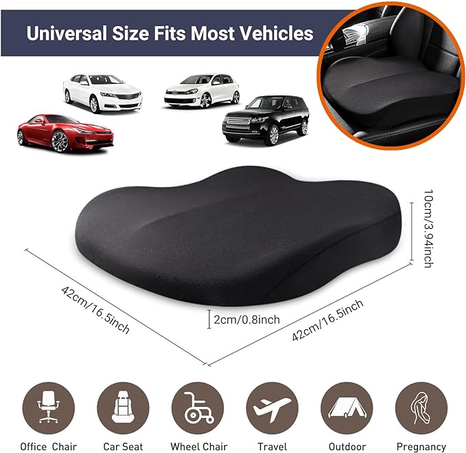 Adult Booster Car Seat Cushion, Wedge Memory Foam Pad for Driving Seat, Effectively Increase Height by 3.94 inch, Car Travel Accessories for Long Trips, (Coffee)