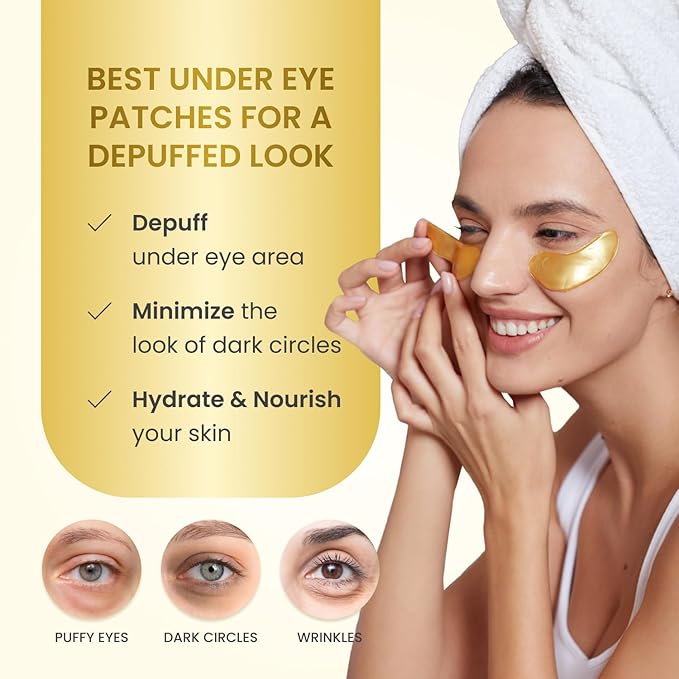 PLANTIFIQUE 24K Gold Eye Patches for Puffy Eyes | 30 Pairs | Gifts | Under Eye Masks for Dark Circles | Puffiness Eye Gels | Eye Mask Skincare