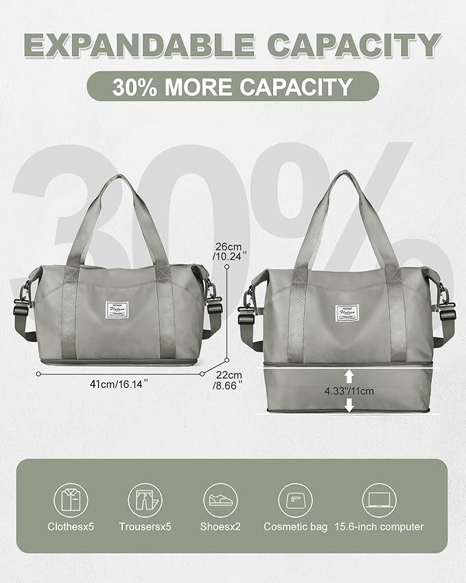 Travel Duffel Bag, Sports Tote Gym Bag, Shoulder Weekender Overnight Bag for Women
