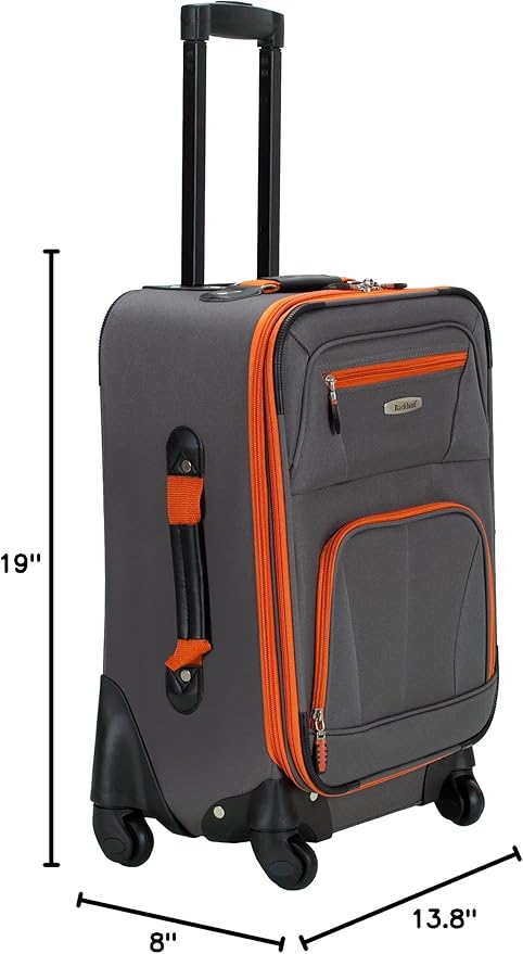 Rockland Pasadena Softside Spinner Wheel Luggage, Charcoal, Carry-On 20-Inch, F2281-CHARCOAL