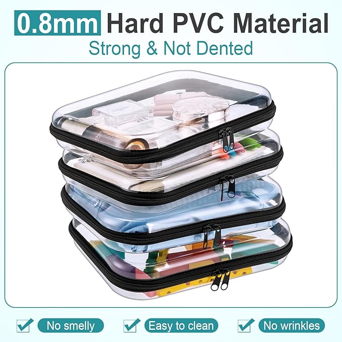 Sanwuta 6 Pcs Clear Hard Zipper Case Plastic Zipper Pouches Transparent Makeup Bag Pencil Case Pouches Toiletry Diaper Bag for Travel Toy Storage Organizer Bins(Black,9.84 x 7.87 x 2 Inch)