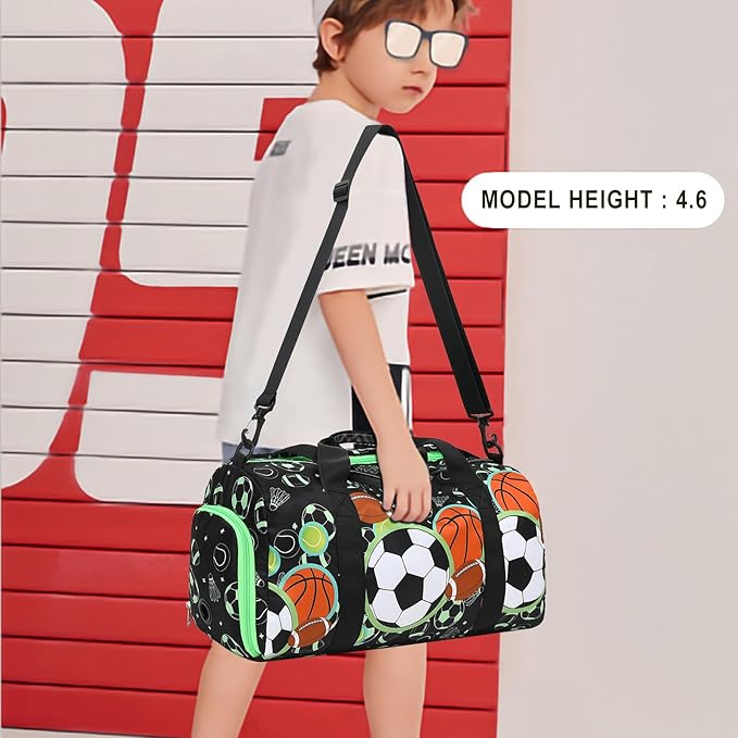 BTOOP Kids Overnight Bag for Boys Small Soccer Sports Gym Bags Duffle Tote With Shoe Compartment Toddler Weekender Sleepover Bags for Travel