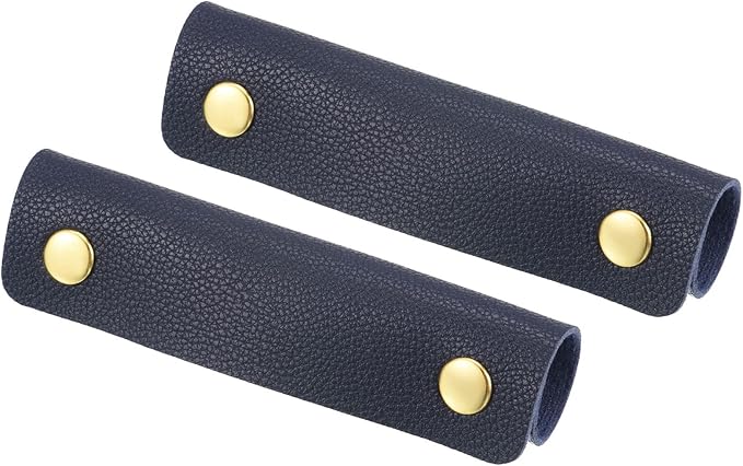 PATIKIL Luggage Handle Wrap, 2 Pack PU Handbag Grip Cover Protector Identifier with Clasp for Suitcase Grocery Shopping Bag, Navy Blue