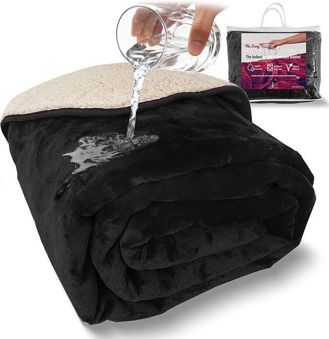 VIP Waterproof Blanket for Bed – Leak & Stain Proof Splash Throw – Fuzzy Cuddle Dry Towel, Pad, Couch Cover – Queen & Twin Size – Washable – Black Waterproof Mattress Protector -50x80 in