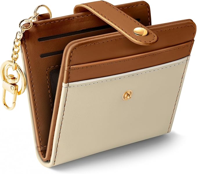 Jogjam Small Ladies Wallet, Rfid Slim Thin Compact Credit Card Women Wallet, PU Leather Bifold Cash Wallet, Zipper Coin Pocket & ID Window, Female Gifts Beige and Brown
