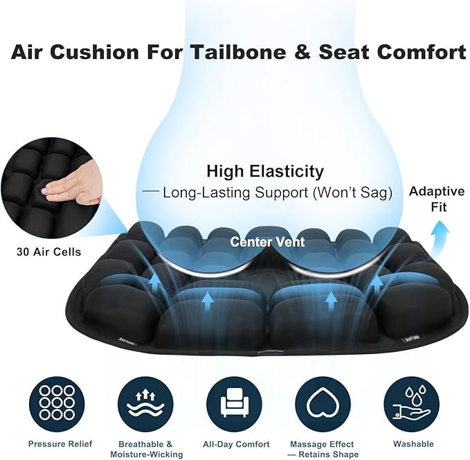 Inflatable Seat Cushion - Airplane Seat Cushion for Long Flights, Stable & Firm Support for Sports & Outdoors, Stadium Bleachers, Travel & Hard Dining Chairs
