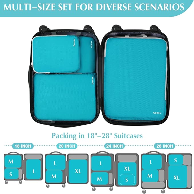 Gonex Compression Packing Cubes, 4pcs Expandable Storage Travel Luggage Bags Organizers (Blue)