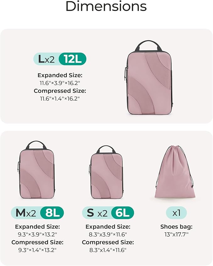 BAGSMART Compression Packing Cubes, 6 Set/4 Set/2 Set Travel Packing Cubes for Carry on Suitcases, Compression Suitcase Organizers Bag Set & Travel Cubes for Luggage, Lightweight Packing Organizers