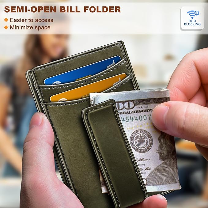 BULLIANT Men Airtag Wallet,Slim Wallet Money Clip Card Holder Magnetic Closure 12 Cards in Front Pocket RFID Blocking