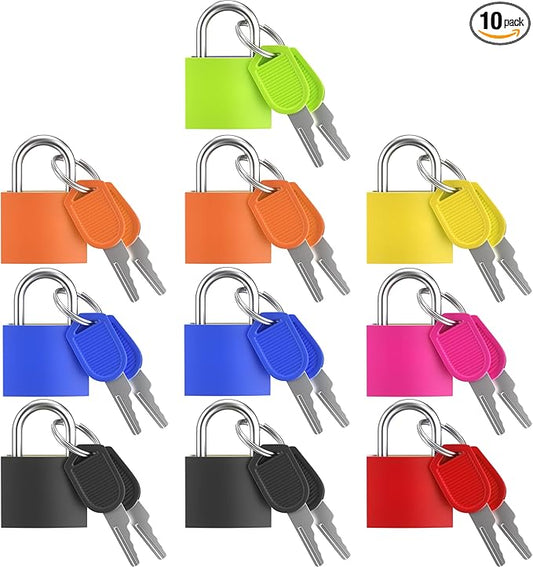 10 Pcs Suitcase Locks with Keys, Small Padlock with Key, Luggage Padlocks, Mini Keyed Padlock for Travel Bags, School Gym Locker, Toolbox - 23mm (Colorful)