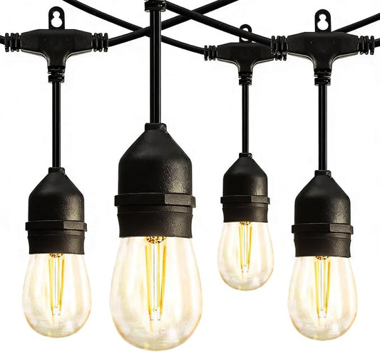 Outdoor String Lights, 48FT Waterproof Patio Lights with 2W Dimmable LED Bulbs, for Outdoor Backyard, Garden, Deck, Porch, Gazebo, Balcony, Camping, Party