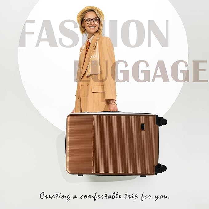Merax Luggage Sets 5 Piece with Half-opening, Hardside 20" Carry On Suitcase Set with USB Port,Lightweight Travel 24" 28" Luggage with Bags TSA Locks Double Spinner Wheels,Brown