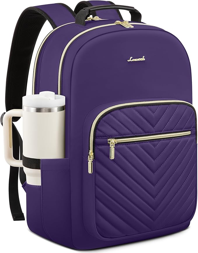 LOVEVOOK Laptop Backpack for Women with Giant Tumbler Holder 18.4 inch,Designer Travel Backpack Laptop Bag College Backpack,Quilted Work Nurse Teacher Backpack Purse Computer Bag Daypack,Royal Purple