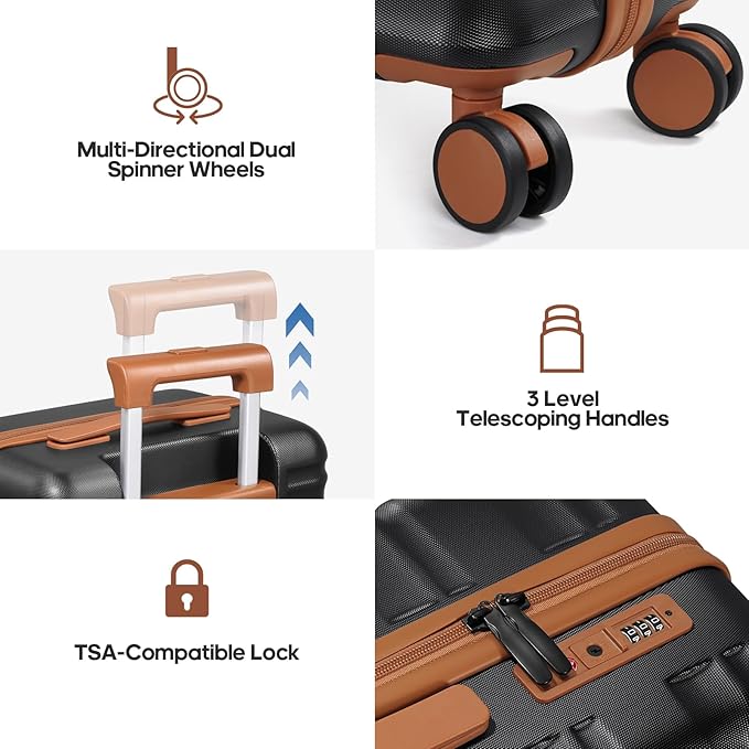 3 Piece Luggage Set 20 Inch Carry On Suitcase with Spinner Wheels, PC Hard Shell TSA Lock, Expandable & Fully Lined Interior, Airline Approved