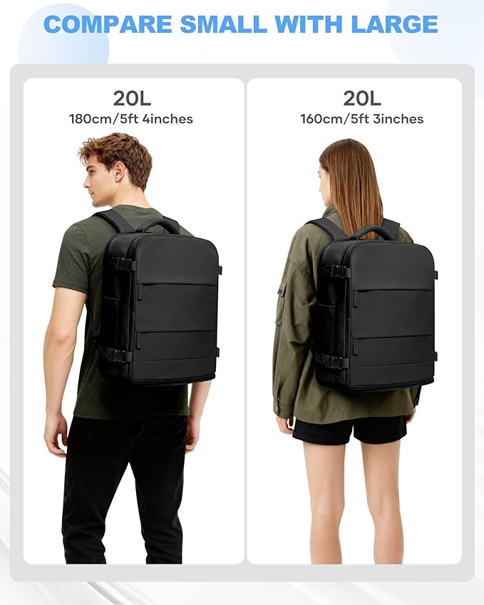 coowoz Travel Backpack Carry On for Women Man Gym Backpack with Laptop Compartment Mochila de Viaje Teacher Personal Item Backpacks Rucksack Airplane Accessories Must Haves,Black Small