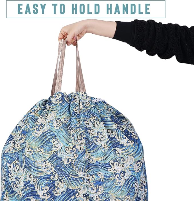Sanlykate Extra Large Laundry Bag with Drawstring Closure and Handle, 28 x 40 Inch Heavy Duty Travel Dirty Clothes Bag for Laundromat and Household, Blue Wave